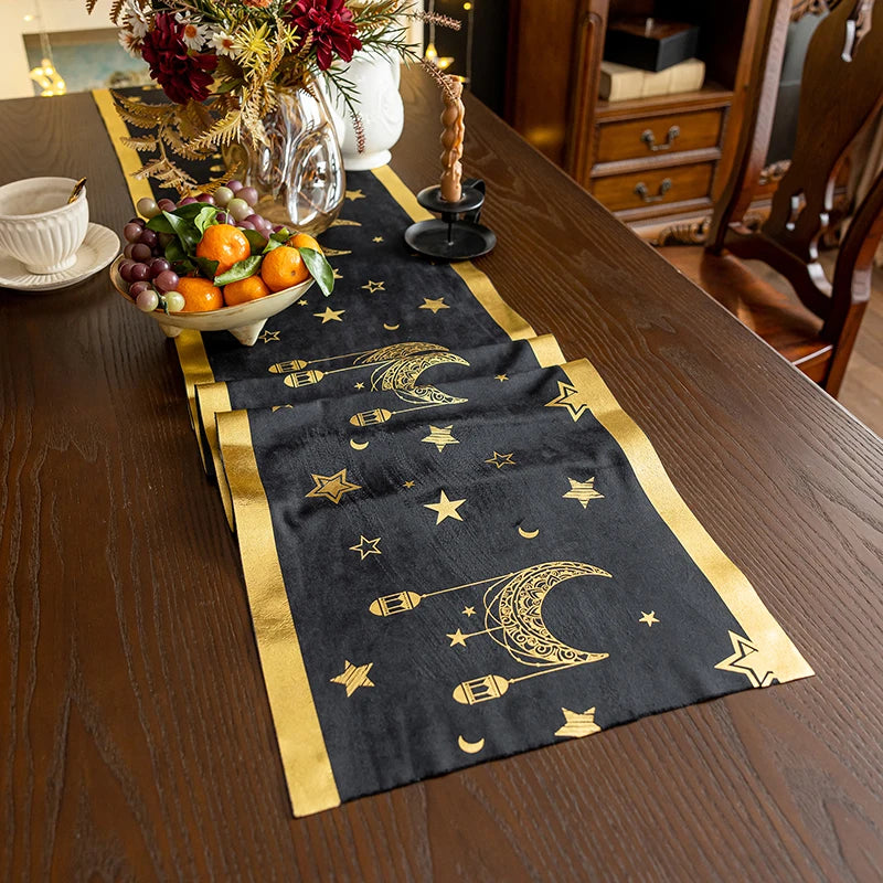 Ramadan Table Cloth Muslim Eid al Fitr Party Table Runner Mubarak Party Decoration Eid Dinnerware Crescent Moon and Star Decor