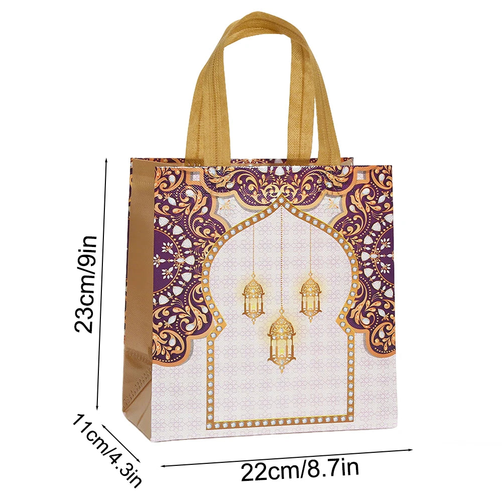 6/12pcs Eid Mubarak Non-Woven Gift Bags with Handle Ramadan Gift Packaging Bag Ramadan Kareem Decor Islamic Festival Party Favor
