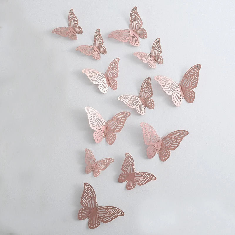 12/24/48Pcs 8cm 3D Butterfly Wall Stickers Gold Butterfly Decorations for Butterfly Birthday Party Cake Room Window Garden Decor