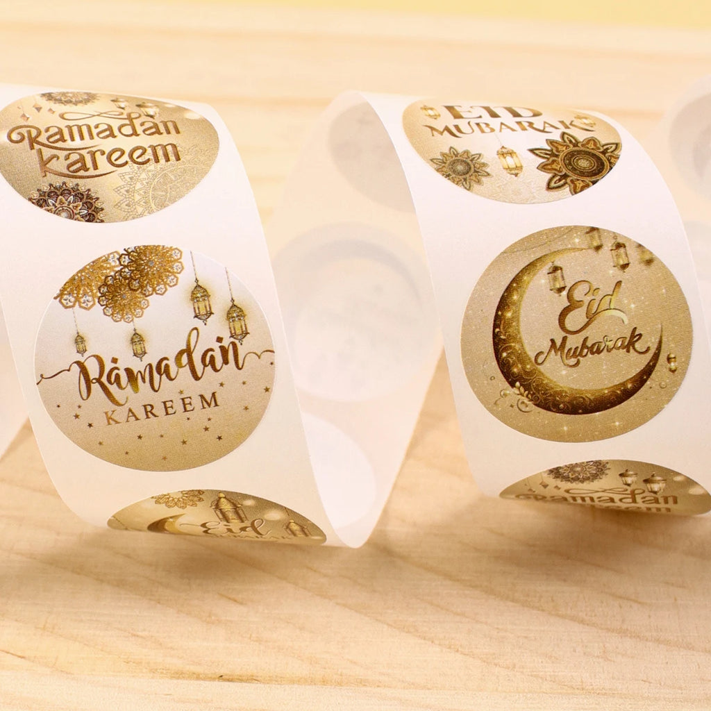 500pcs Eid Mubarak Stickers Gold Labels for Home 2025 Ramadan Kareem Islam Muslim Party Eid Al Adha Gifts Ramadan Mubarak