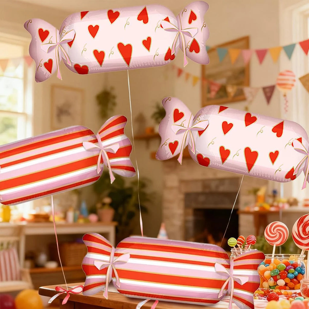 Candy shaped aluminum foil balloons with heart-shaped printed candy balloons for shower, birthday party, wedding decoration
