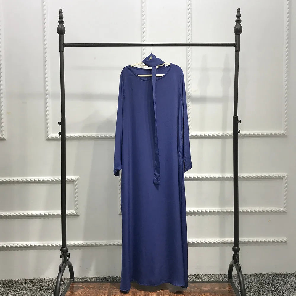 Fashion Sliky Djellaba Muslim Dress Dubai Full Length Flare Sleeved Soft Abaya Dubai Turkey Muslim Islam Robe WY921