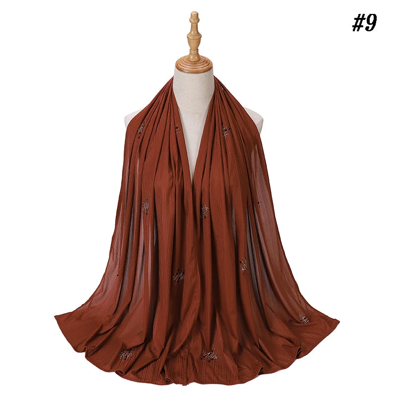 Ribbed Jersey Hijab Soft Breathable Stretch Scarf Shiny Sequins Muslim Shawls Wraps Islamic Headscarf Foulard