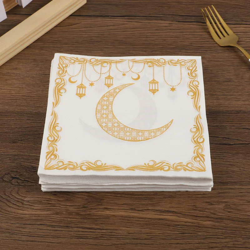 20Pcs Ramadan Paper Napkins Gold Moon Star Disposable Paper Tissues 2026 Muslim Islamic Eid Party Home Table Decoration Supplies