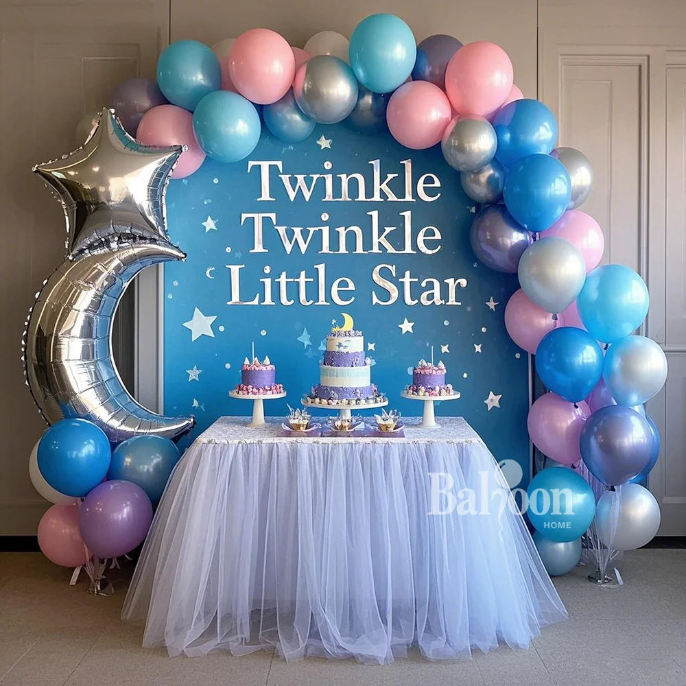 85pcs/set Blue White Pink Latex Pearl Balloon Arch Set Birthday Wedding   Party Family Reunion Moon Star Aluminum Foil Balloons