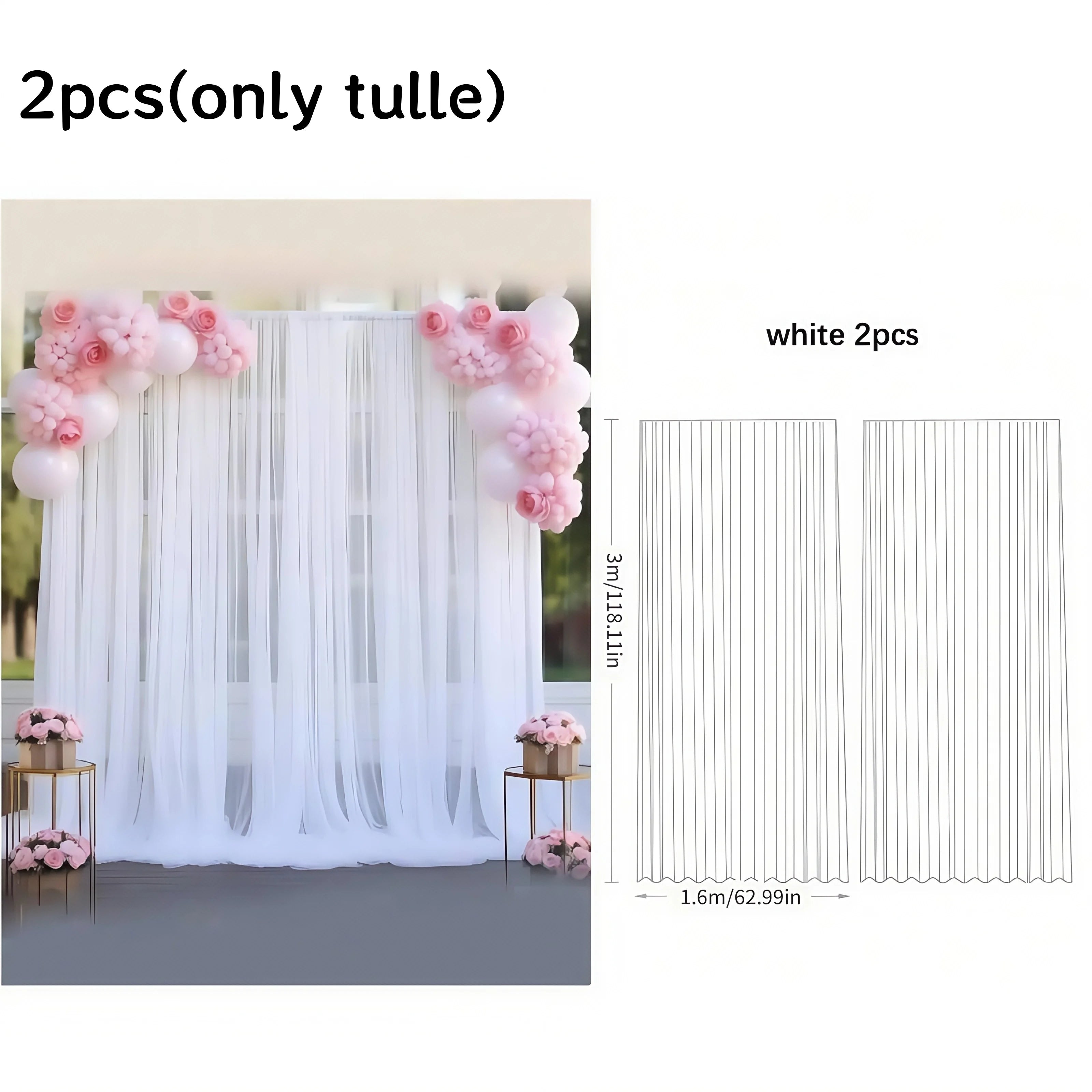 3pcs/set Tulle Backdrop Curtains, Optional  Curtains Light, for Birthday Party Wedding Graduation Betrothal Photography Backdrop