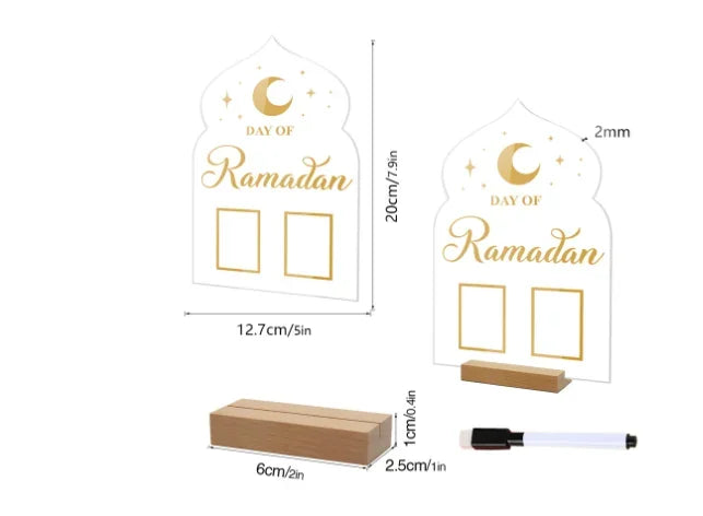 Reusable Ramadan Calendar Board Wooden Base Table Ornament Mubarak Eid Advent Day Suhoor Iftaar Countdown Gifts with Pen