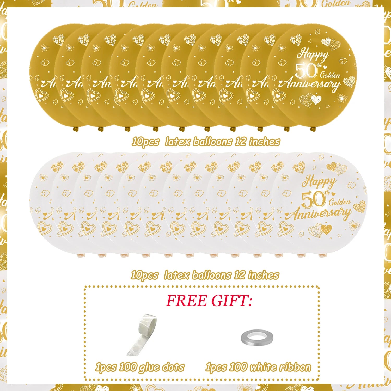 50th Anniversary Decorations 20pcs Happy 50th Golden Anniversary Gold White Latex Balloons for 50th Wedding Anniversary Supplies