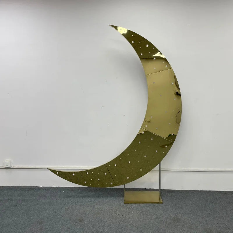 1pcs f30 83in Golden Stainless Steel Crescent Half Moon Wedding Arch Party Stage Backdrop Flower Stand Background Arch ivy332