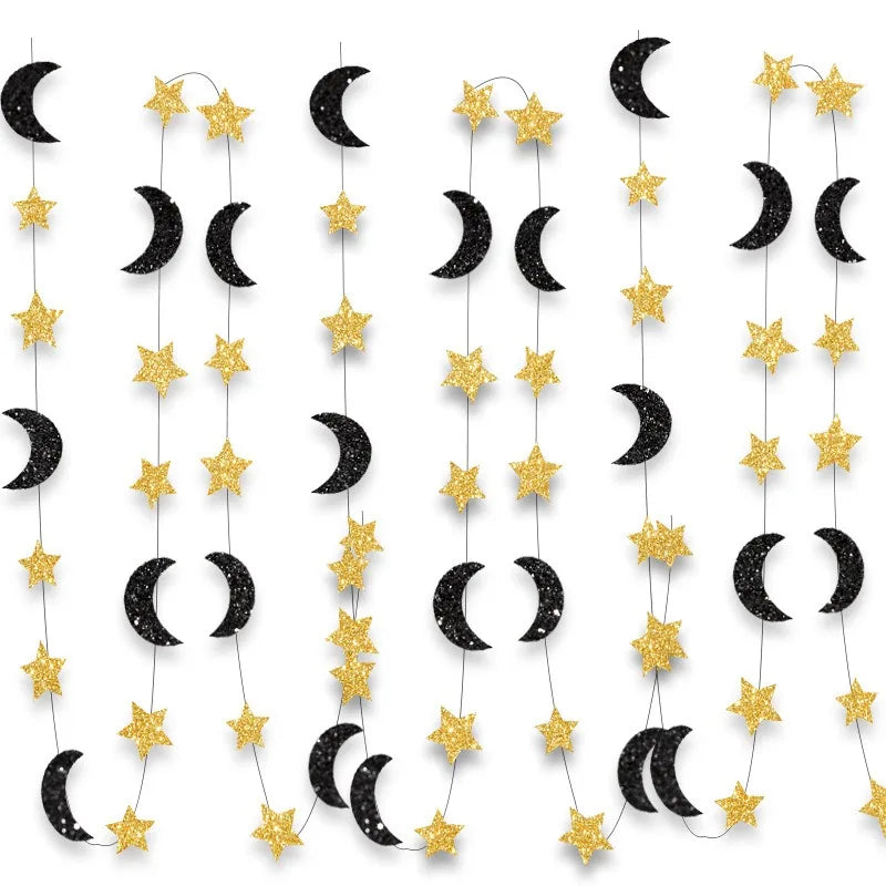 3M Moon Star Hanging Garlands Happy Eid Mubarak Day 2025 Ramadan Kareem Parti DIY Mid-Eastern Festival Home Muslim Party DIY