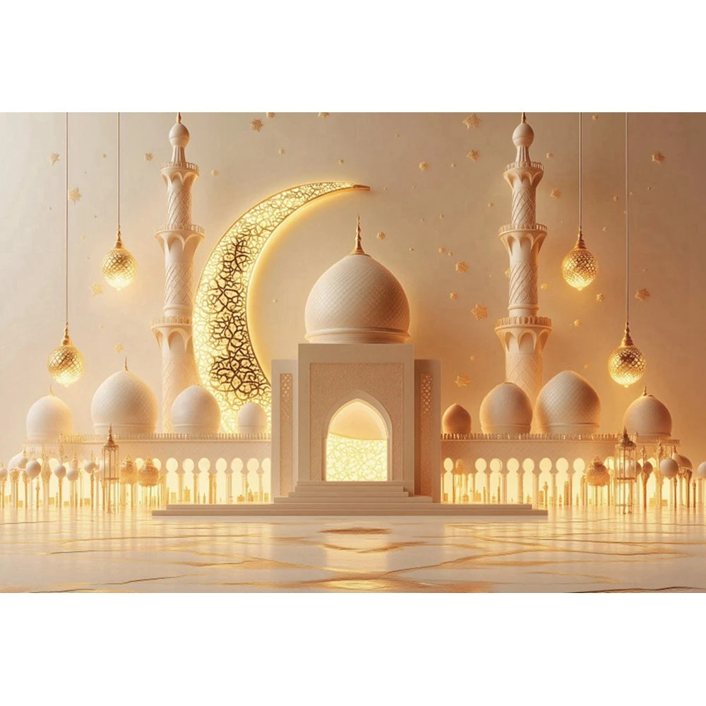 2026 Eid Mubarak Backdrop Islamic Mosque Ramadan Aladdin Moroccan Golden Moon Muslim Kareem Al Fitr Festival Photo Background