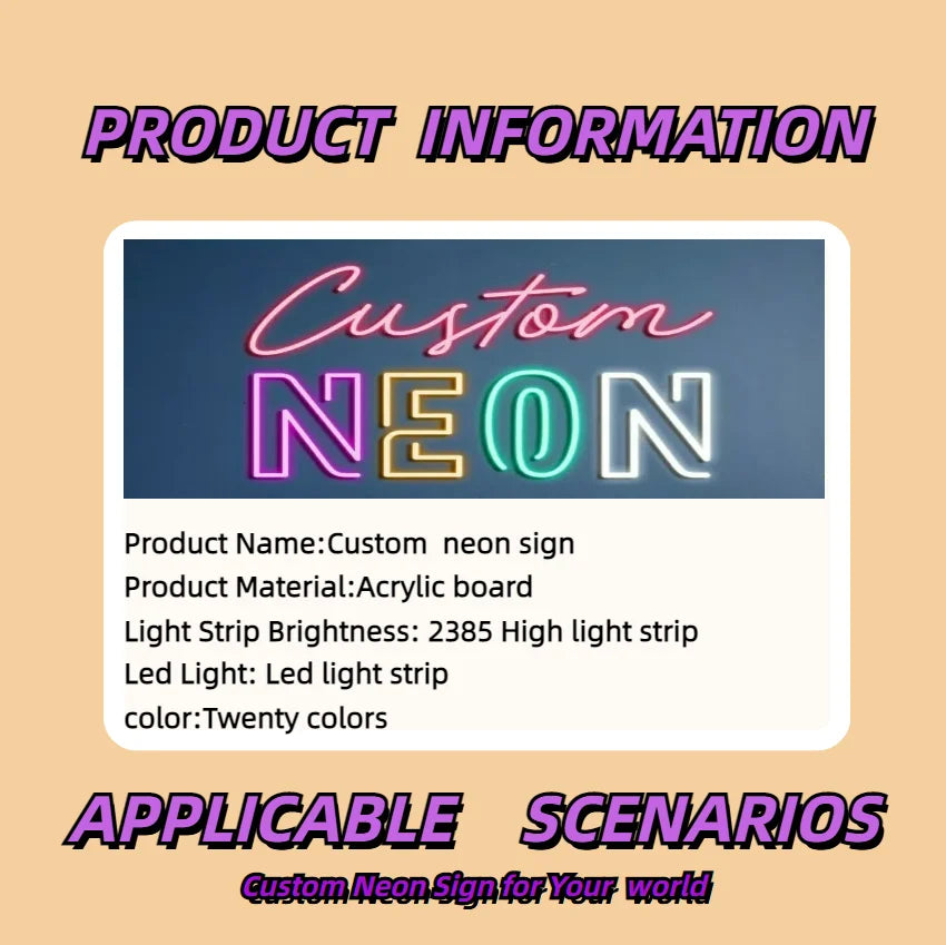 Custom Neon Sign UV Print Personized Acrylic LED Sign for Bar Wedding Party Neon Light Business Logo Sign Night Lamps Decor Sign