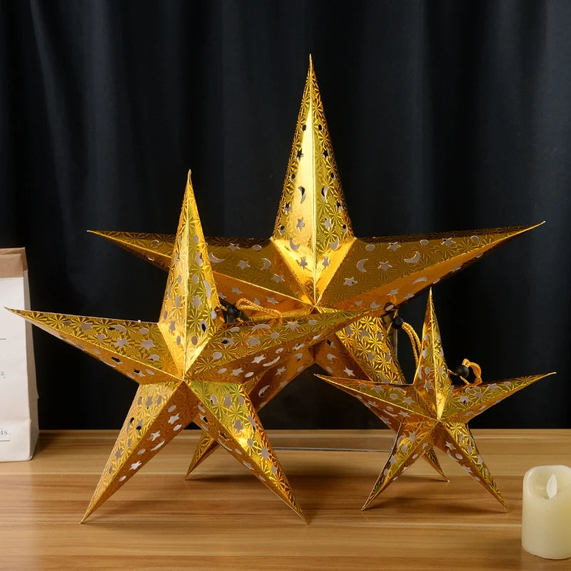 30-60cm Hollow Star Lights Eid Mubarak LED Star Lantern Pendants Ramadan Wedding Decoration Islamic Muslim Party Home Decor Gift