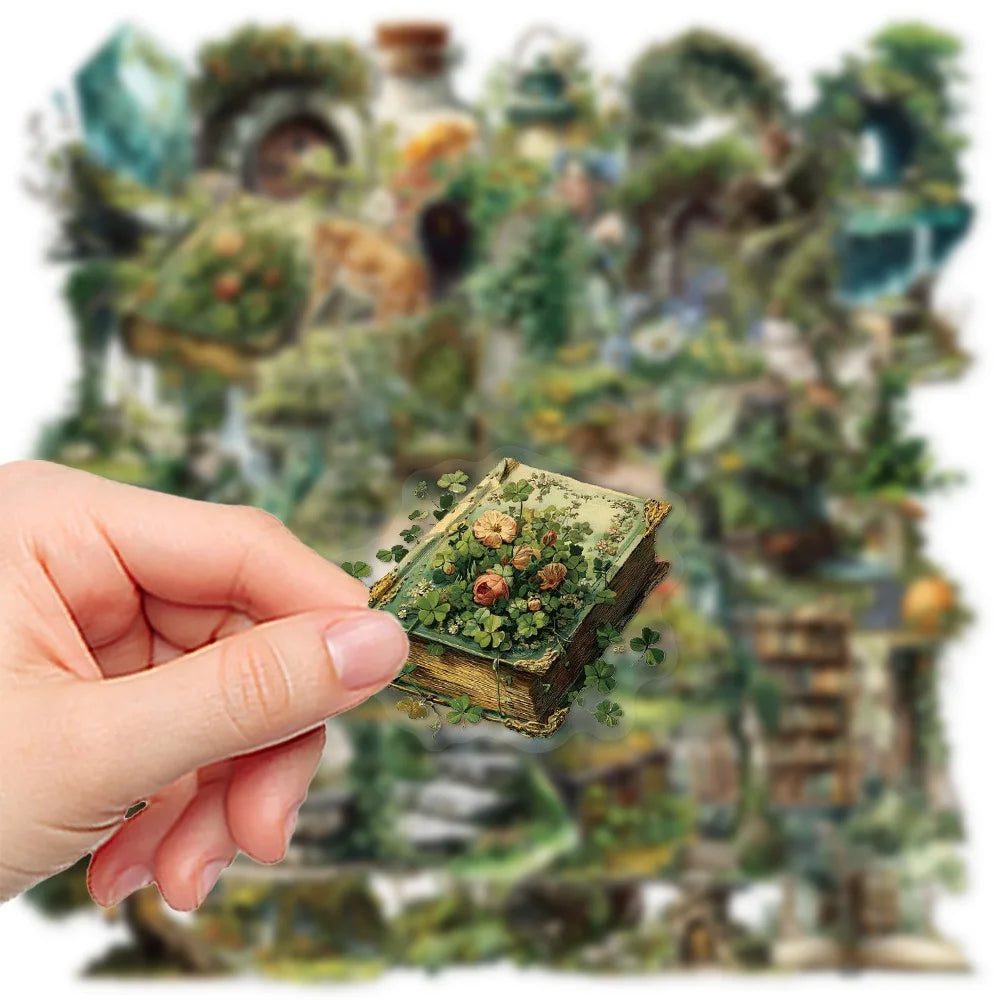 50Pcs Magic Green Forest Witch Stickers DIY Scrapbooking Diary Stationery Phone Luggage Skateboard Waterproof PET Decals