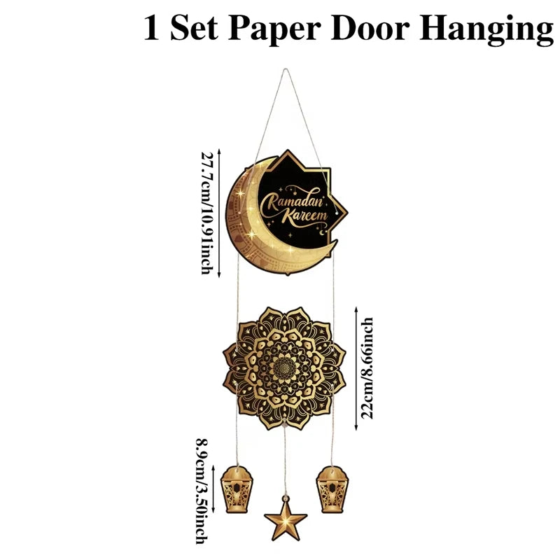 Lantern Welcome Sign Diy Ramadan Door Hanger Eid Mubarak Hanging Sign Gold Moon Castle Decoration For Islamic Festival Party