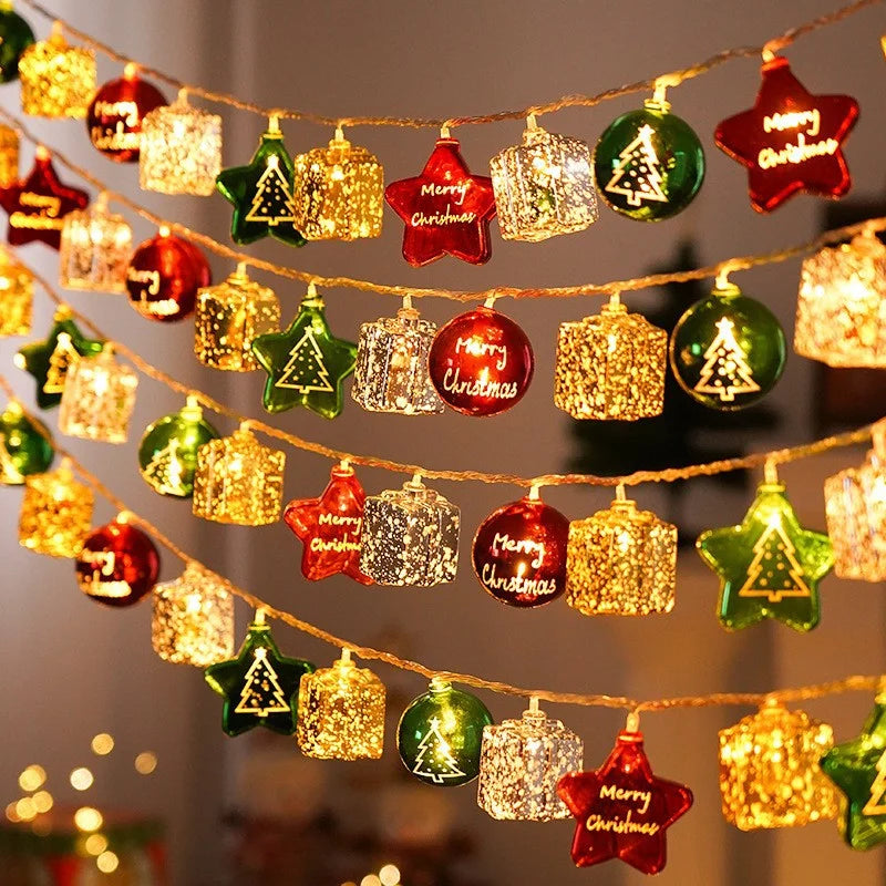 2025 Candy Cane Christmas Lights Santa Claus Snowman Lamp Xmas Tree String Hanging Ornaments Merry Christmas Decor