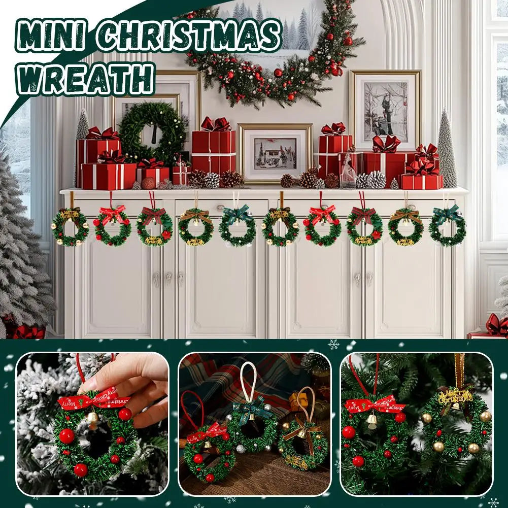 Christmas Atmosphere Bells 5pcs Set Mini Tree Window Hanging Ornaments With Wreath Party Decorations