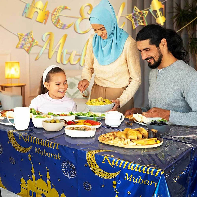 Eid al Fitr Party Gift Box Balloon Flag Set Muslim Ramadan Party Tableware Party Companion Gift Box Biscuit Bag Decorative Card