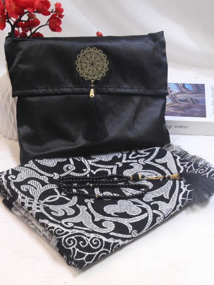 3pcs/set Muslim Prayer Mat Set Middle East Prayer Rug Prayer Beads Portable Travel Worship Blanket With Bag Set Holiday Gift