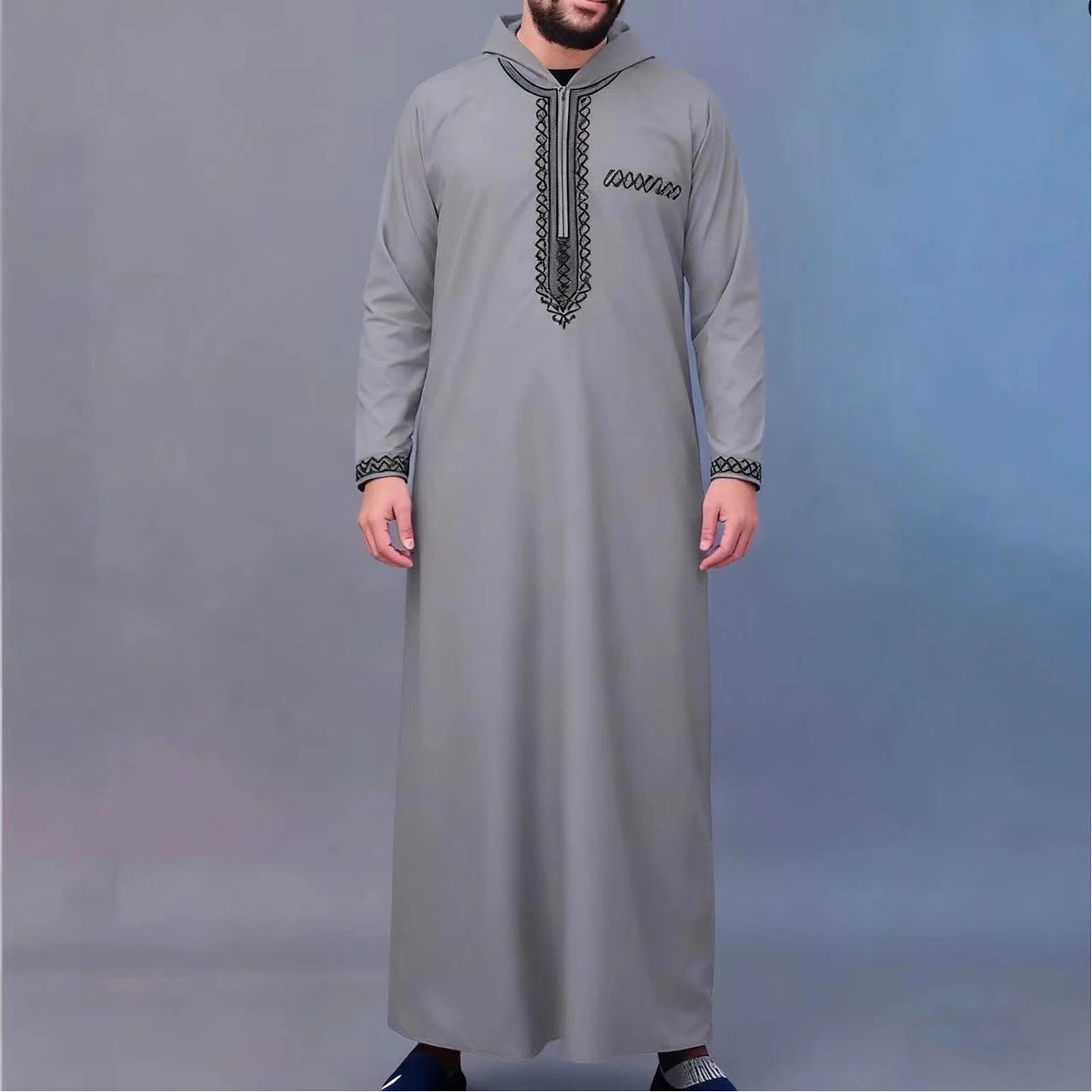 Muslim men's thobe long-sleeved embroidered Saudi Arabia elegant Islamic traditional clothing for festivals Arab Robe Dress