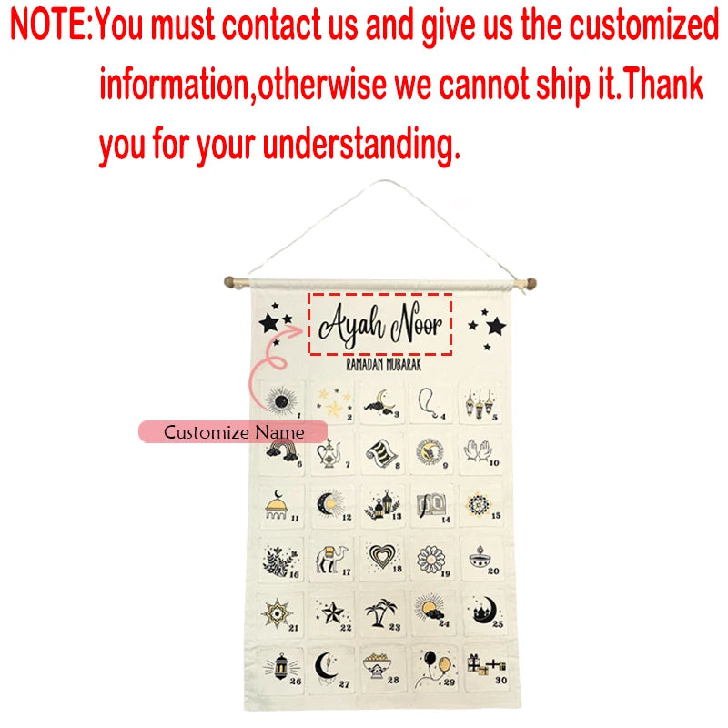 Personalized Ramadan Mubarak Countdown Mubarak Calendar Muslim Islamic Kid Boy Girl Eid-al Fitr Gift Home Wall Hanging Decorate