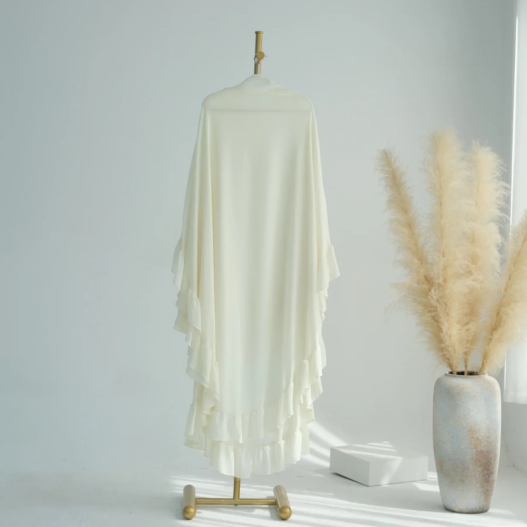 Ruffles Extra-long 2 Layers Chiffon Khimar, Sweet Muslim Women Hijab Scarf, Dubai Turk Islamic Clothing, Headscarf, Ramadan Eid