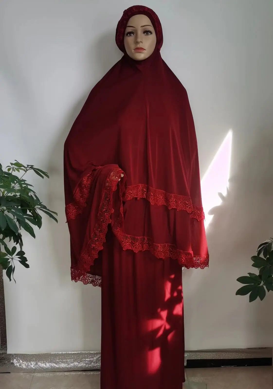 Arab National Style Ramadan Women 2PCS Lace Hijab & Abaya Set