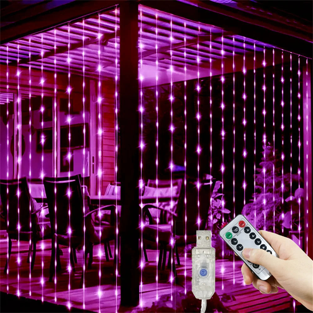 Curtain Lights LED 8 Modes Fairy Light Wedding Valentine's Day USB Plug Curtain Garland Ramadan EID Mubarak Decoration for Home