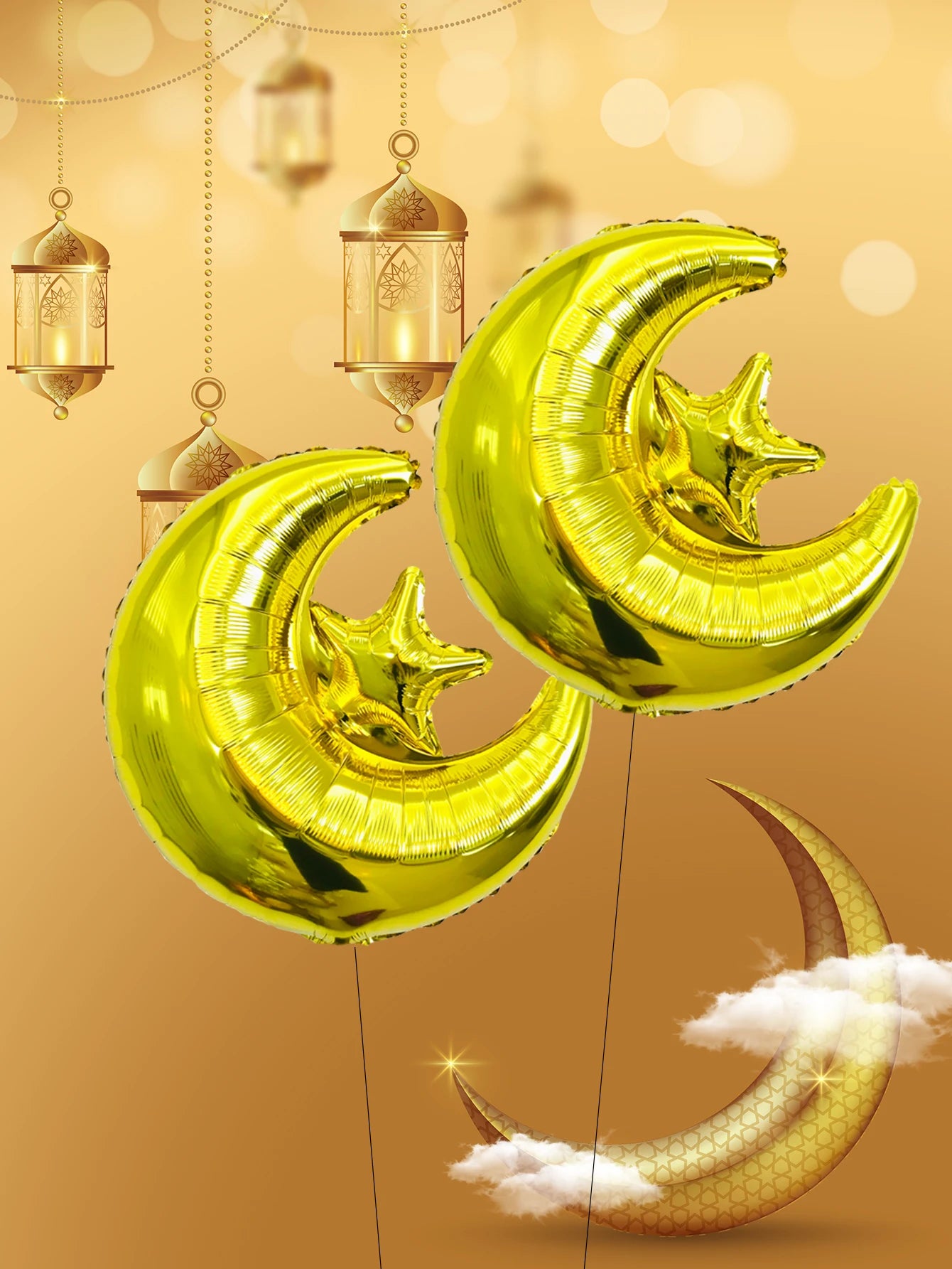 2pcs Ramadan Star Moon Balloons Ramadan kareem decor Eid Mubarak Decorations Eid al-Fitr Eid Al Adha