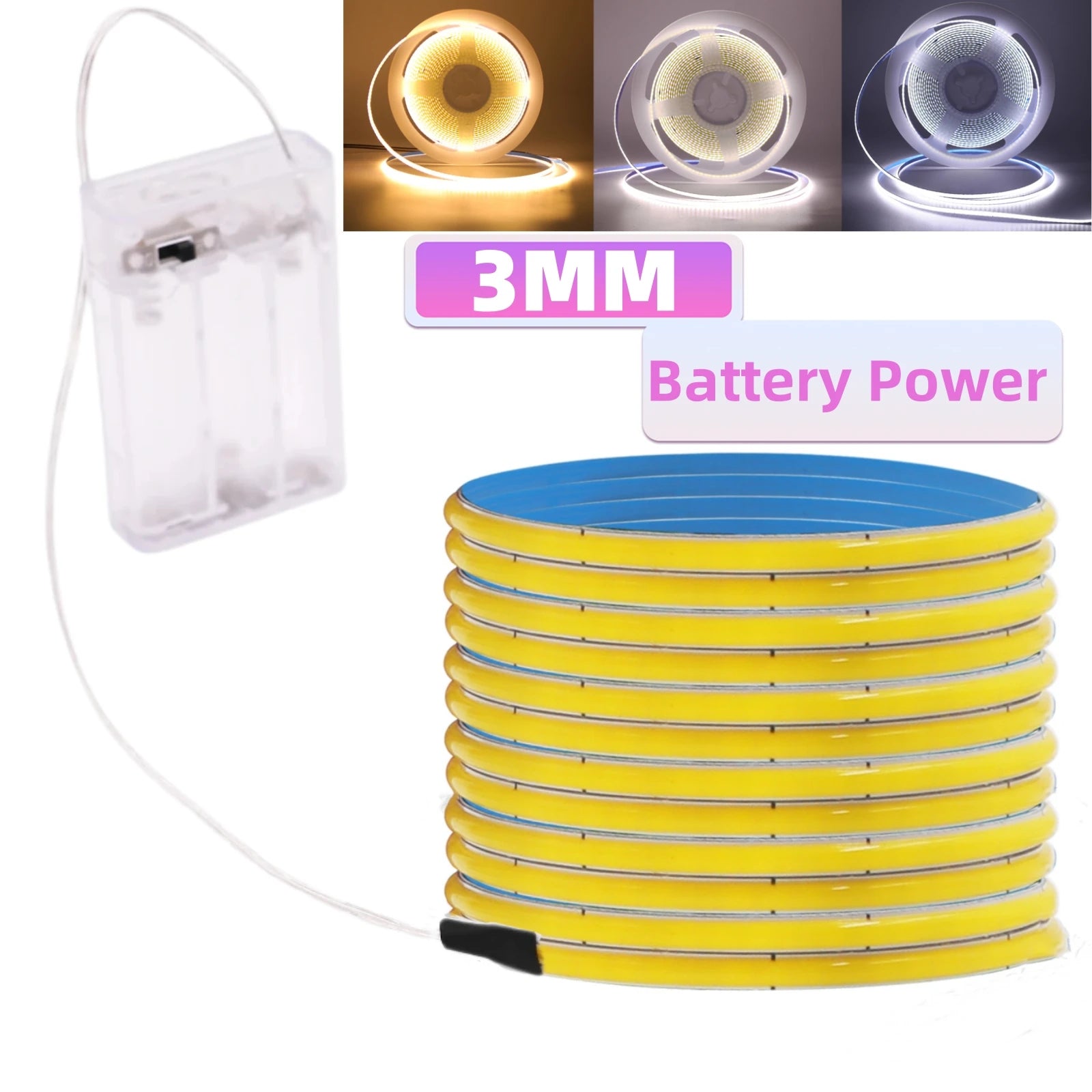 AA Battery Box 5V COB LED Strip 3MM 5MM 8MM 320LEDs/M High Density Flexible RA90 3000K 4000K 6000K FOB Tape Rope Night Lights