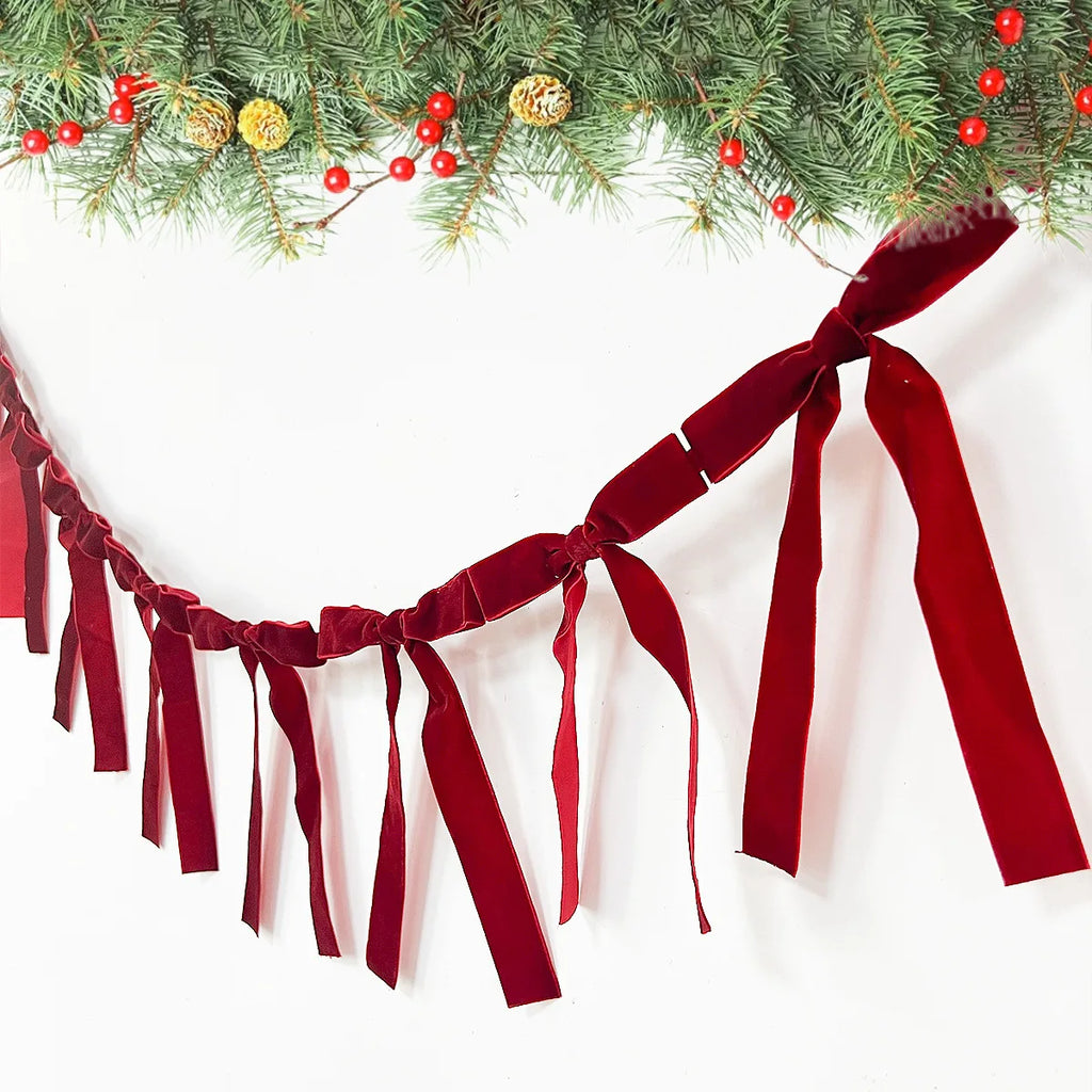 2/3M Flocking Bowknot Ribbon Pull Flower Decorative Banner for Party, Ramadan Decorations 2026, Window Atmosphere Decoration