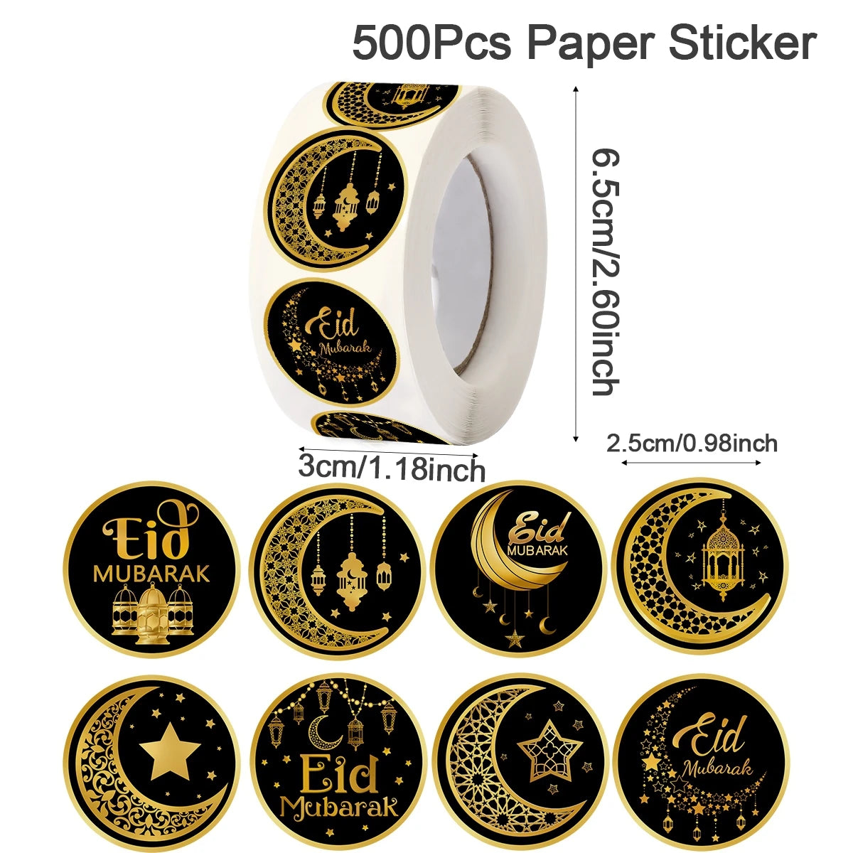 500Pcs EID Mubarak Stickers Colorful Box Seal Lables Ramadan Kareem Paper Sticker Islamic Muslim Party DIY Decorations 2025