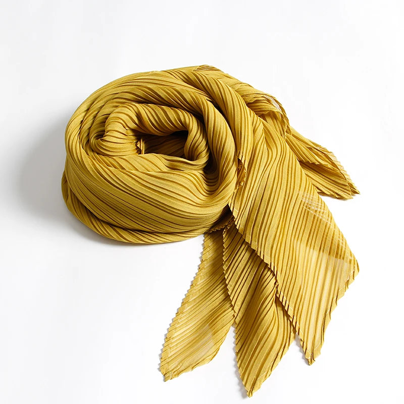 Miyake Pleated Scarf Wide Long Silk 2025 Cape Women Windscreen Shawl Shoulder Designer Korean Scarf Hijabs For Woman