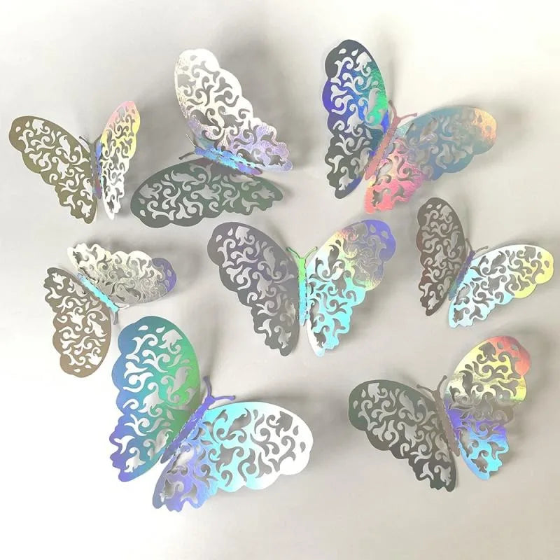 12/24/48Pcs 8cm 3D Butterfly Wall Stickers Gold Butterfly Decorations for Butterfly Birthday Party Cake Room Window Garden Decor