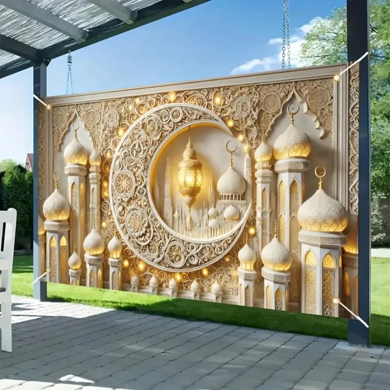 Moon Lantern Eid Mubarak Backdrop Banner Arabian Ramadan Mubarak Photo Background Islamic Muslim Festival Decorations