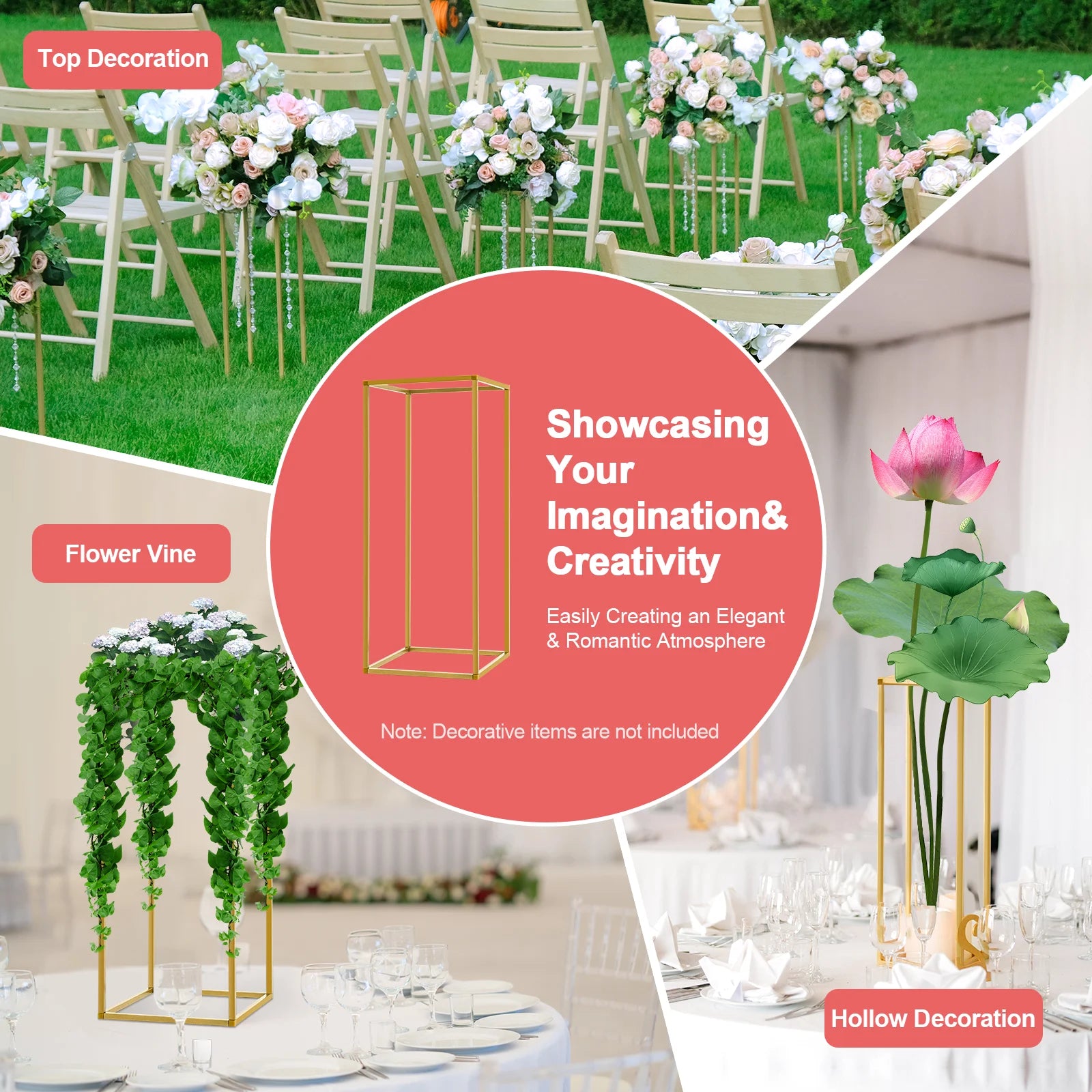 10Pcs Wedding Flower Stand Set 23.62"H Gold Metal Column Rack Wedding Party Prop Decor Balloon Display Holder Flower Vase Pillar