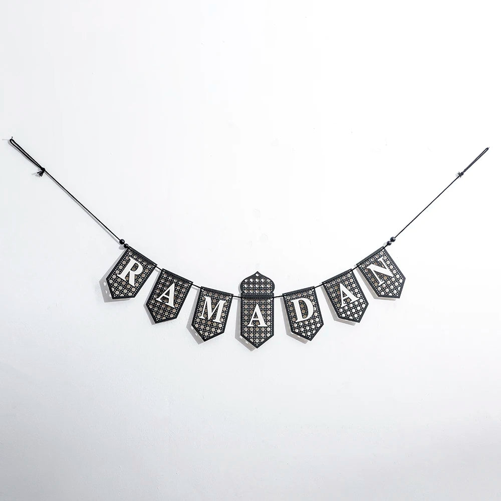 Ramadan Mubarak Banner Hollow Lantern Hanging Garland for Islamic Muslim Eid Festival Home Party Ornament Wall Decor Supplies