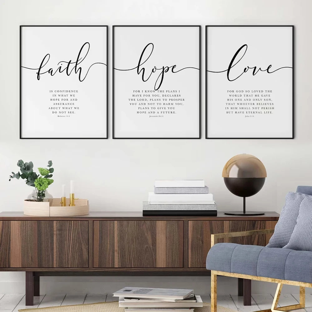 3pcs/Set Faith Hope Love Bible Verse Scripture Quote Hebrews 11 Wall Art Print Pictures For Christian Home Decor