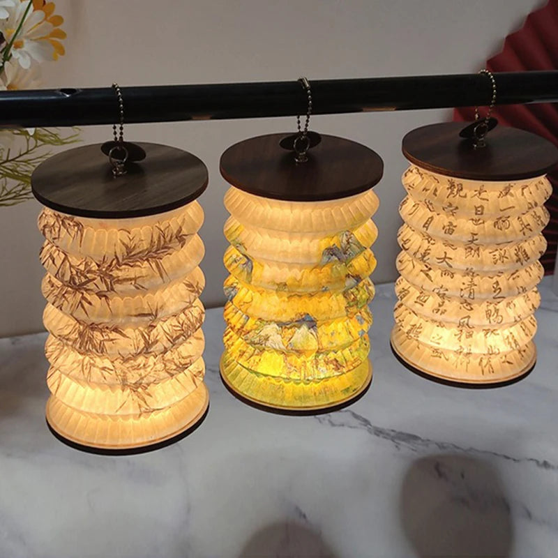 Lantern Night Light USB Portable Foldable Book Lamp Creative Gift For Bedroom Study Room Japanese-Style Decor LED Table Light