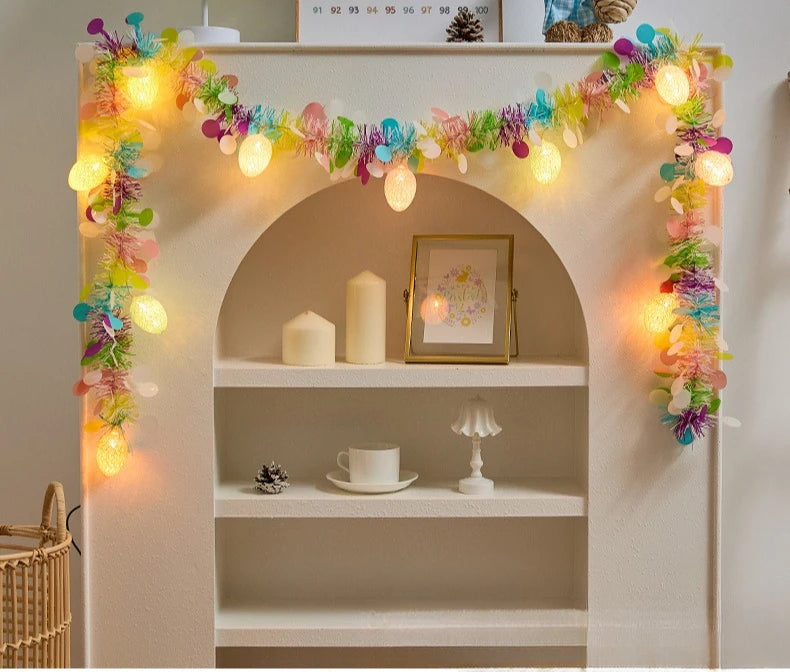 2M Artificial Easter Lights String with Eggs Hanging Ornament for Spring Easter Party Home DIY Craft Wreath Birthday PartyDecor