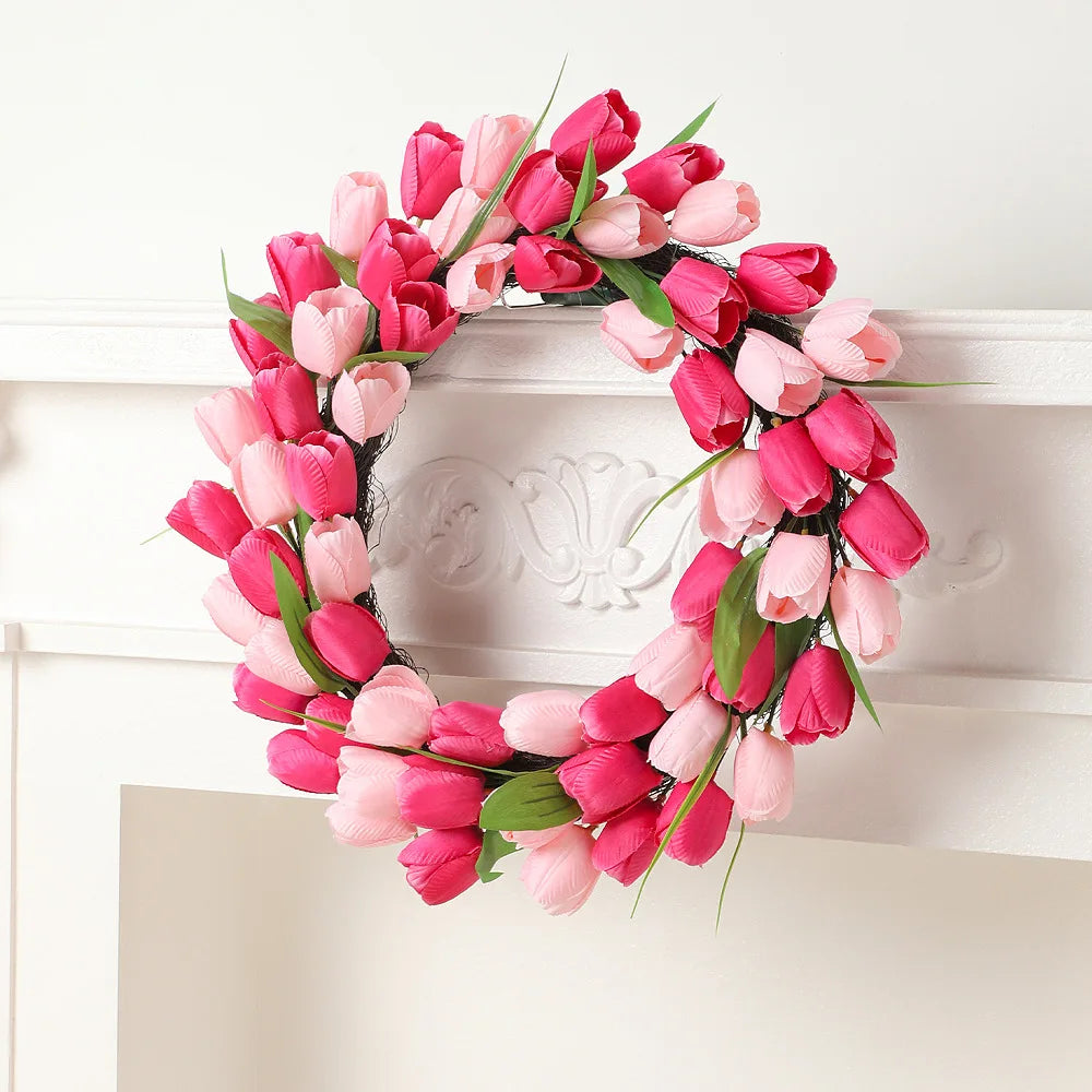 YeeNanee Vibrant Wild Flowers Spring Wreaths for Front Door Artificial Daisy Tulip Lambs Ear Summer Wreath Home Wall Decoration