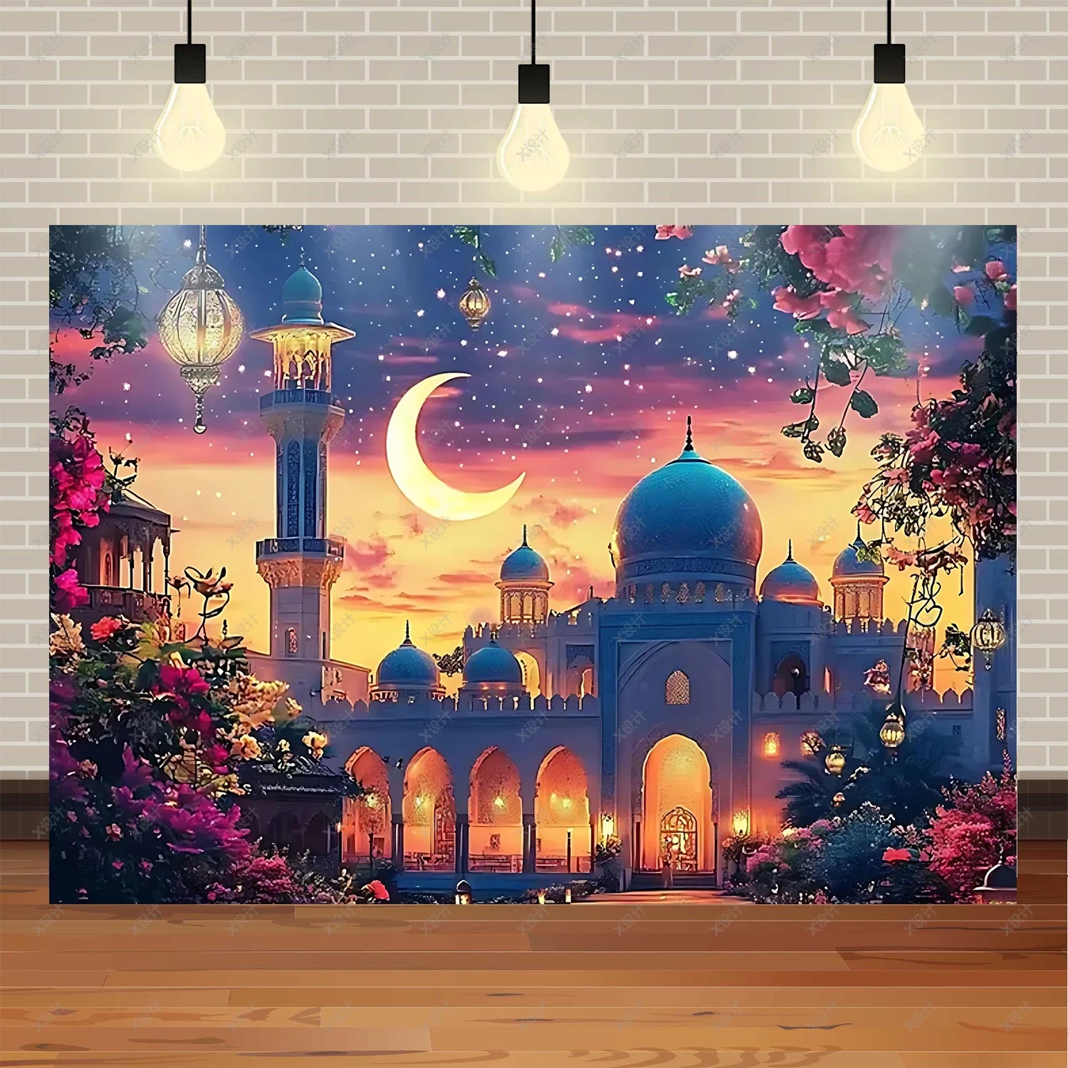 Ramadan Mubarak banner background, celebrating Eid al Fitr Islamic Muslim evening party decoration banner shooting background