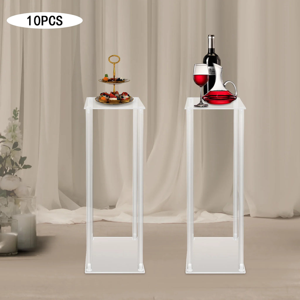 10Pcs Acrylic Vase Wedding Flower Stands Set, 23.6"H Clear Column Rack Geometric Display Stand for Home Party Wedding Decor