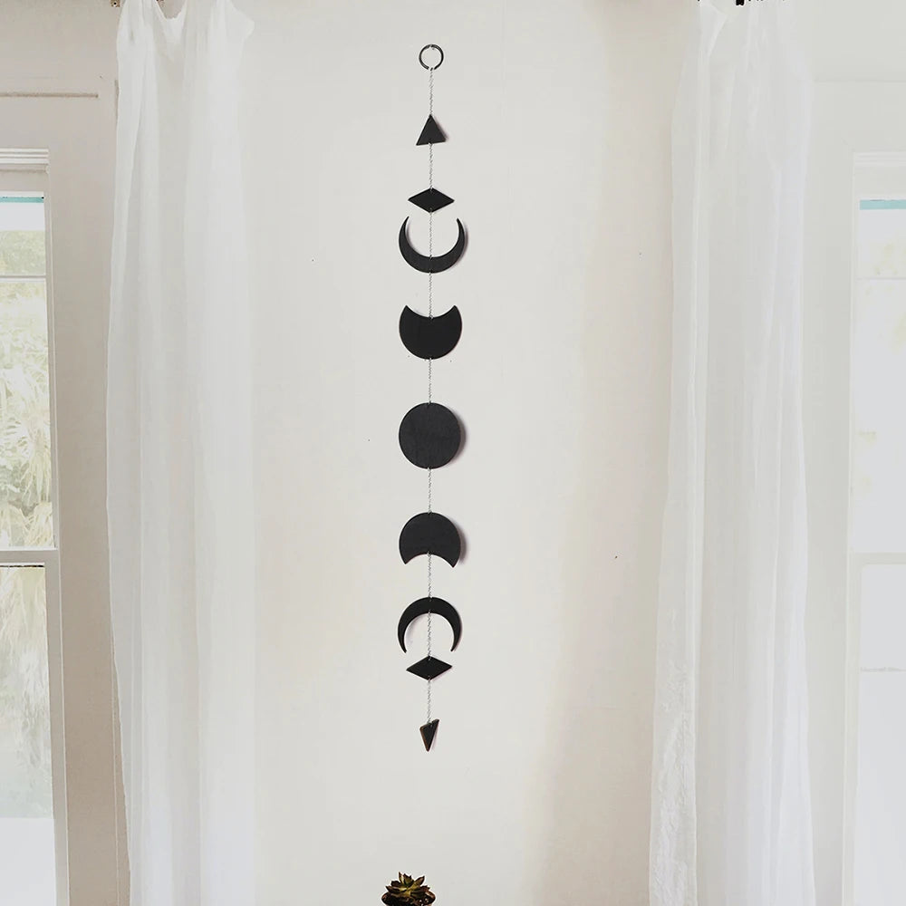 Wooden Moon Phase Wall Hanging Ramadan Decoration Boho Home Wall Decor Moon Garland  Bedroom Living Room Nursery Gift