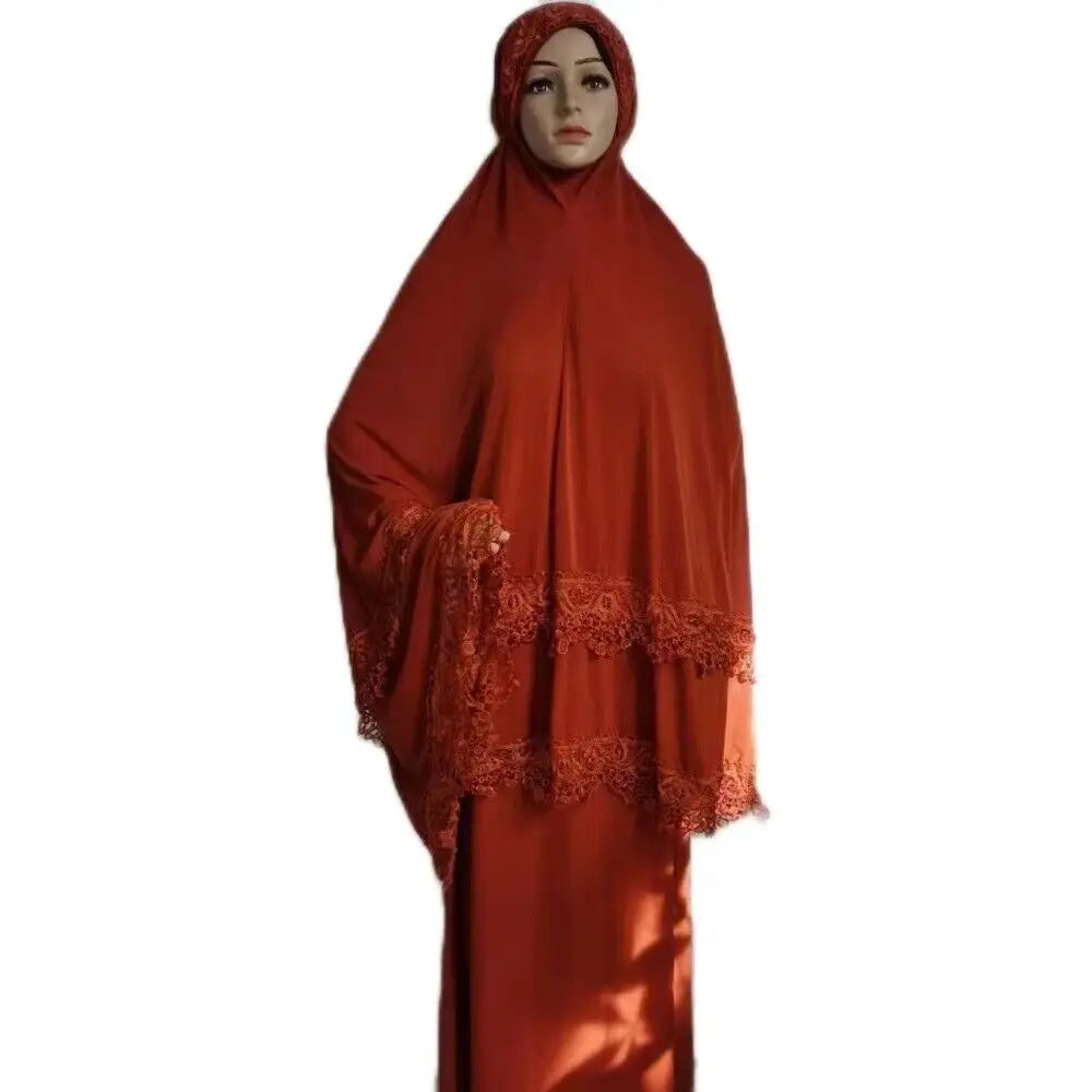 Arab National Style Ramadan Women 2PCS Lace Hijab & Abaya Set