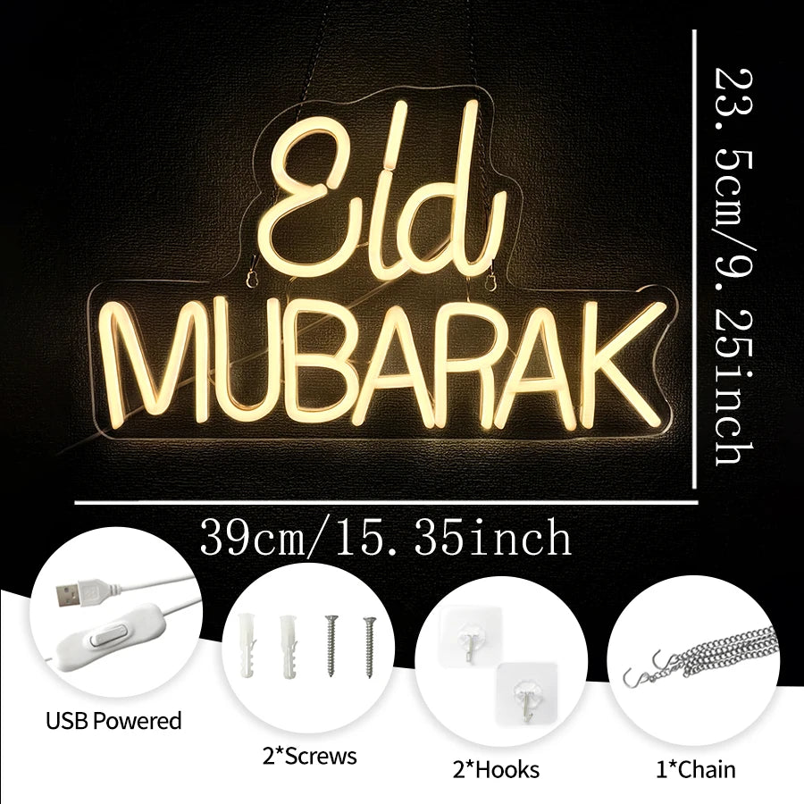 Eid Mubarak Neon Sign For Wall Decor, Muslim Door Window,  Islamic Living Room,  Bedroom, House Party, Club Decoration, Gifts