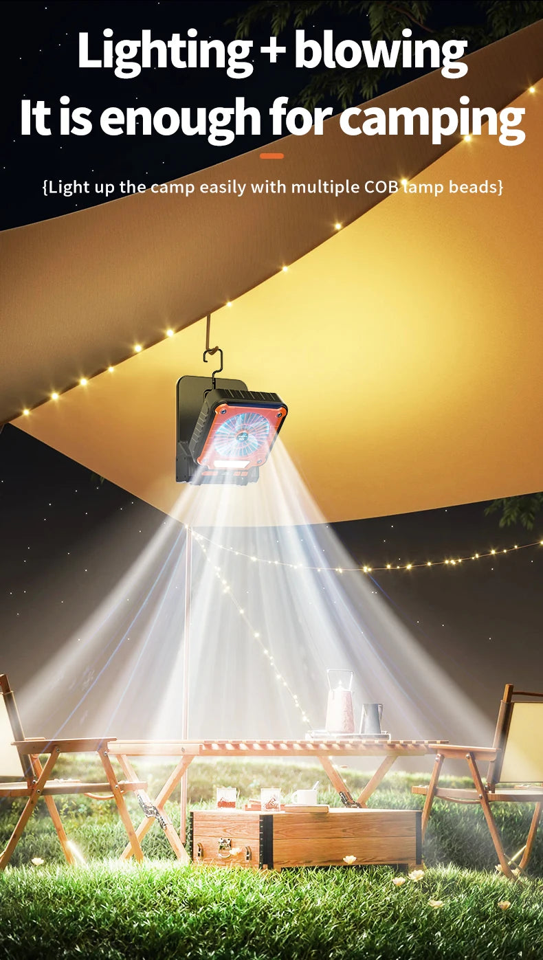 Outdoor Solar Fan Light 8 Hours Battery Foldable Tent Lantern Portable Multifunctional Camping Light Cross Border New