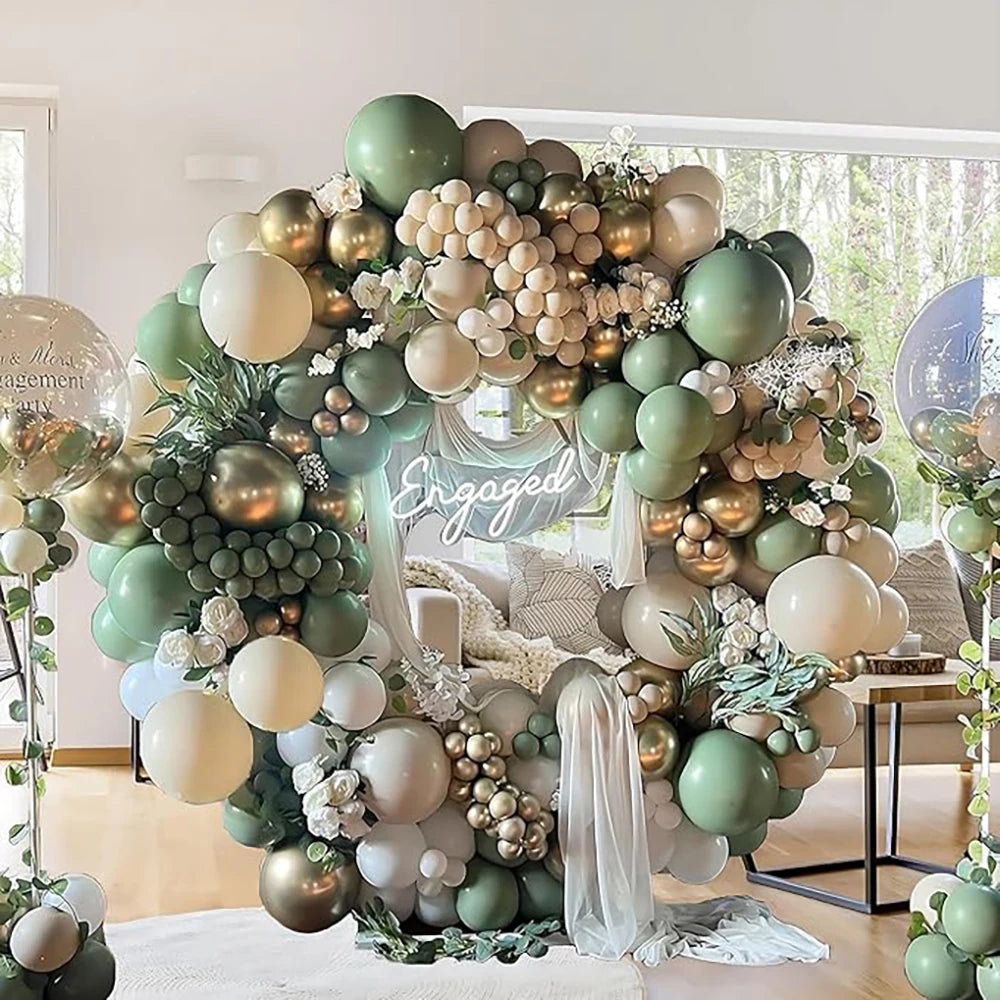 Sage Green Balloons Kit White Sand Metallic Gold Birthday Party Graduation Wedding Anniversary Gender Reveal Decoration Globos