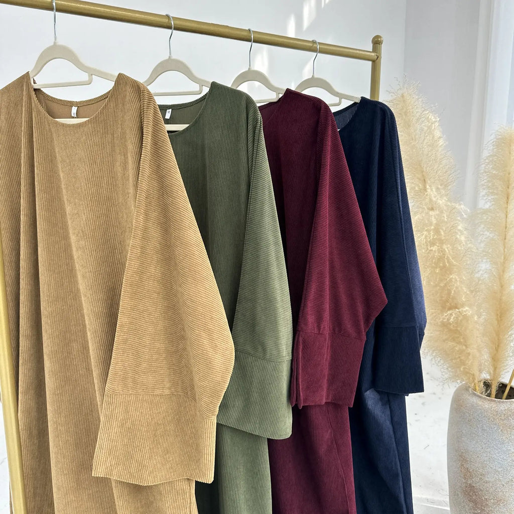 Closed Casual Corduroy Winter Abaya for Muslim Women – Eid 2025 Moroccan Kaftan Caftan Modest Dress