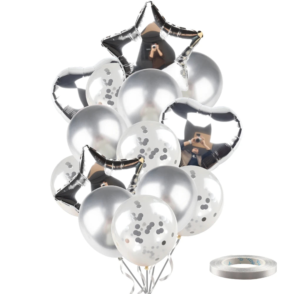 Heart Star Balloon Metallic Balloons 14pcs Gold Red Blue Pink Confetti Baloon Set For Happy Birthday Baby Shower Wedding Globos